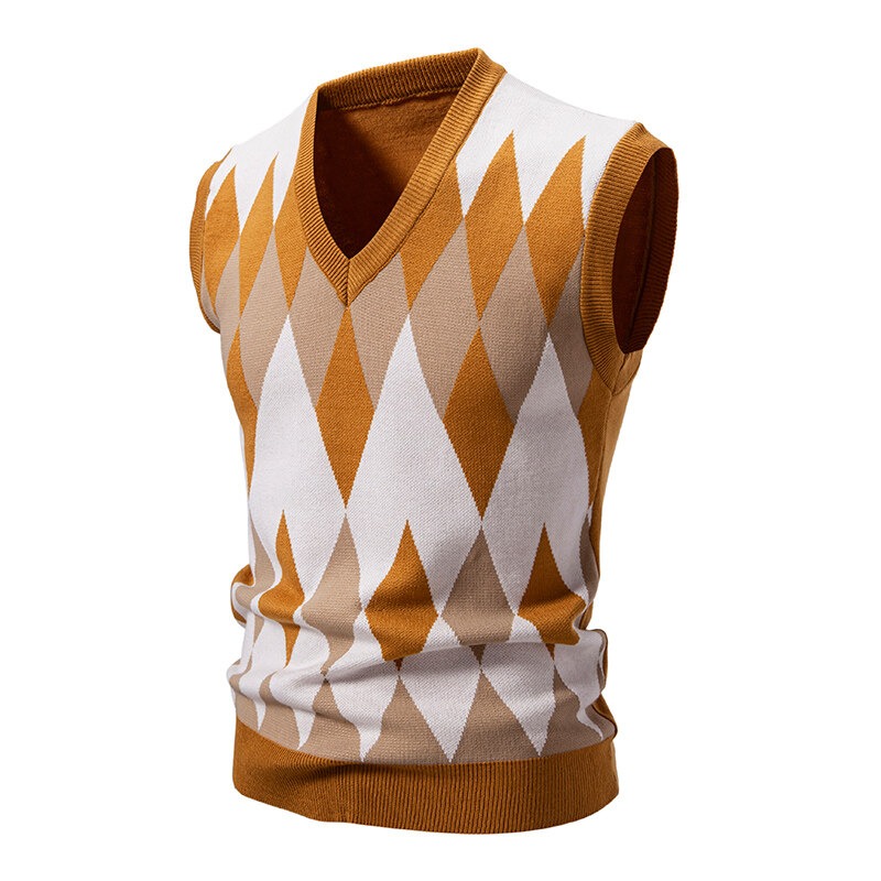 hommes Argyle tricots gilet col en V sans manches décontracté coupe ajustée pull tricoté pull gilets légers: XXXL / Gris foncé