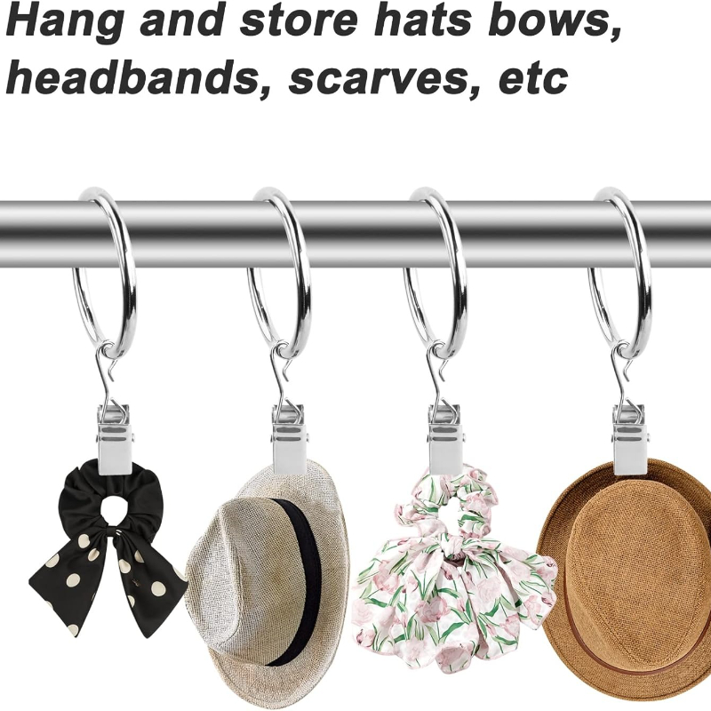 Metal Curtain Rings Clip Drapery Hanger Hooks for Hanging Hat Photo Home Bedroom Bathroom Decorative Shower Curtain Rod Clips