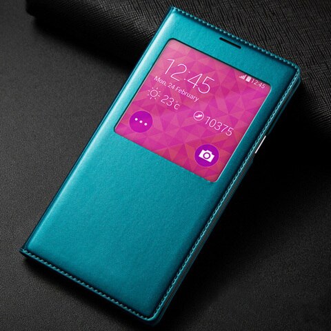 Cubierta del teléfono de cuero caso de Vista inteligente para Samsung Galaxy S5 SV S 5 G900A G900I G900F G900 G900H G900FD SM-G900F SM-G900H caso: Dark Green