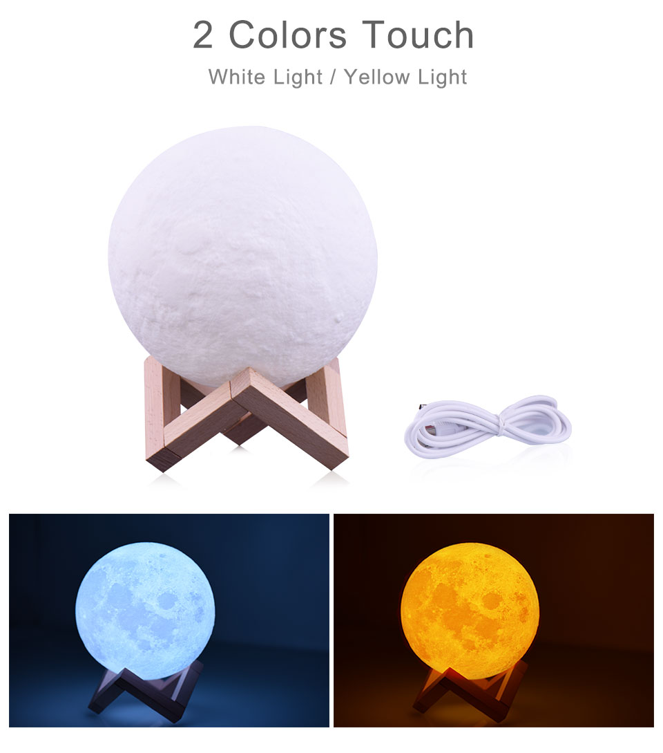 Rambery Maan Lamp 3D Print Nachtlampje Oplaadbare 3 Kleur Kraan Controle Lamp Verlichting 16 Kleuren Veranderen Afstandsbediening Led Maan licht: 2 colors touch / Moon 10cm