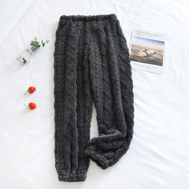 Pantalones de dormir de franela con cintura elástica para mujer, ropa para el hogar, informal, gruesa, holgada, a la , para estudiantes: dark grey / XL