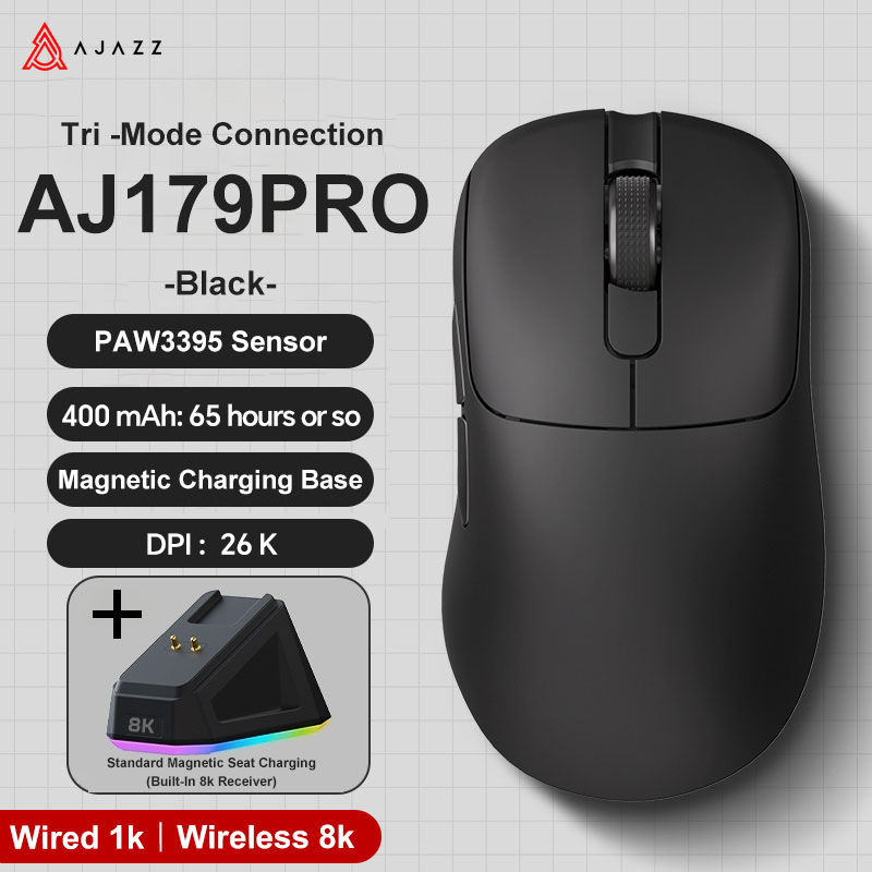 Ajazz AJ179 Apex PAW3950 Bezprzewodowa mysz do gier z stacją ładującą RGB, mysz komputerowa Macro Gamer, lekkie, ergonomiczne myszy komputerowe: YELLOW