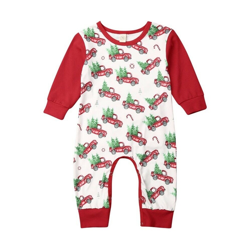 Newborn Baby Boys Girls Christmas Romper Long Sleeve Cartoon Christmas Tree And Car Print Jumpsuit Clothes Outfits Pants: 24M