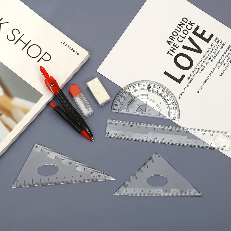 School Study Tool Kit Ruler Compasses Portable School Math Geometry Set Protractor Drawing Compass Ruler Pencil Essentials Math