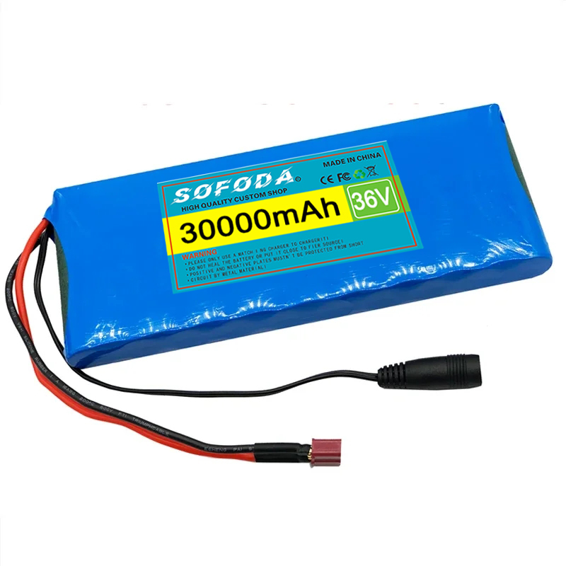 36V 10S1P 30000mAh Battery Pack 20Ah 18650 Lithium Li-ion Rechargeable Batteries 30Ah BMS 500W