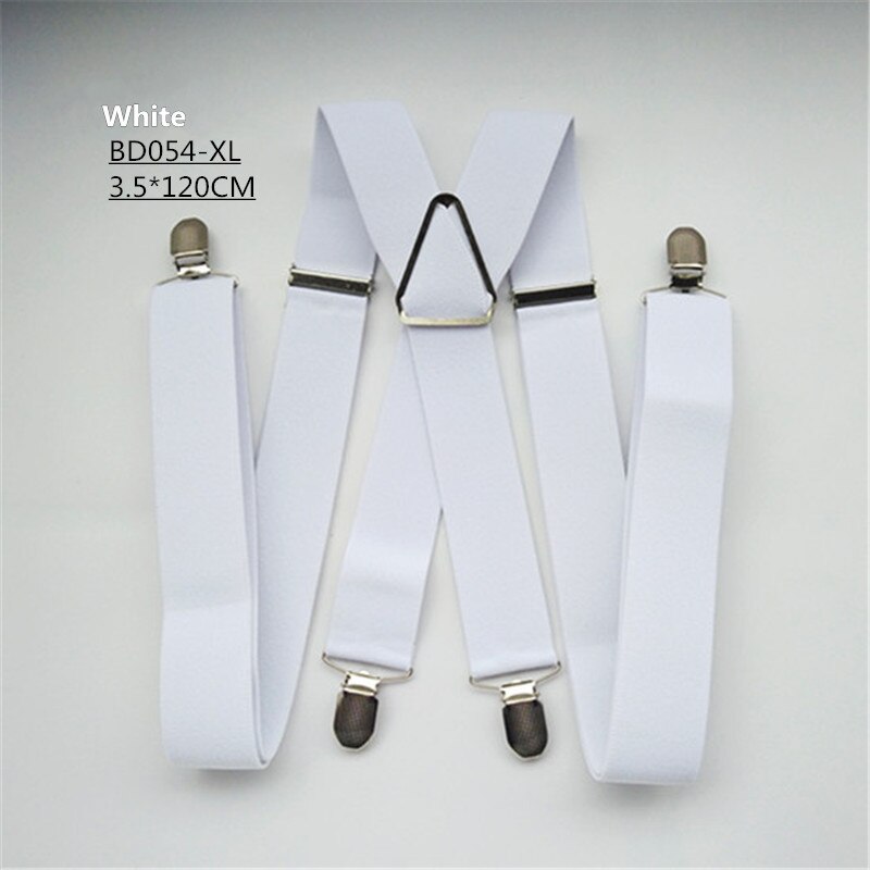 Vomint – bretelles unisexes de couleur unie pour hommes et femmes, grande taille XL, largeur 3.5, 4 Clips, bretelles réglables, élastiques: white-120cm