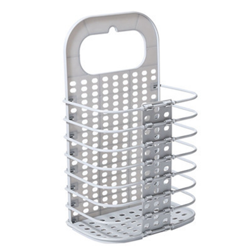 Plastic Foldable Laundry Basket Dirty Clothes Storage Basket Household Laundry Hamper Breathable clothes storage bag with hook: grey