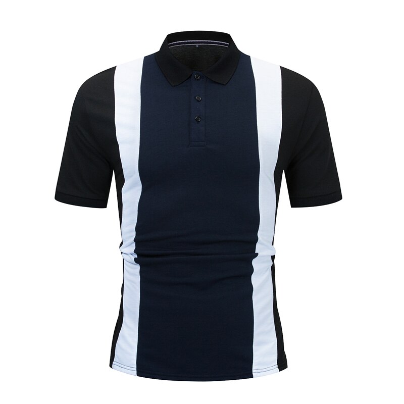 Summer Short Sleeve Striped Casual Polo Shirt Men Patchwork 100% Cotton Slim Smart Business Social Polo Shirts Clothing: S