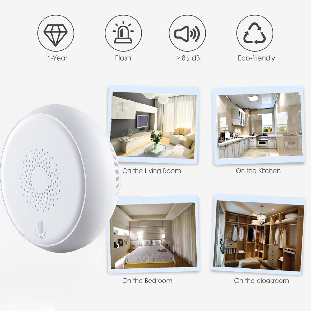 Tuya Smart Zigbee-Sensor Detector de humo, sistema de alarma de seguridad para el hogar, Notificación por aplicación Smart life