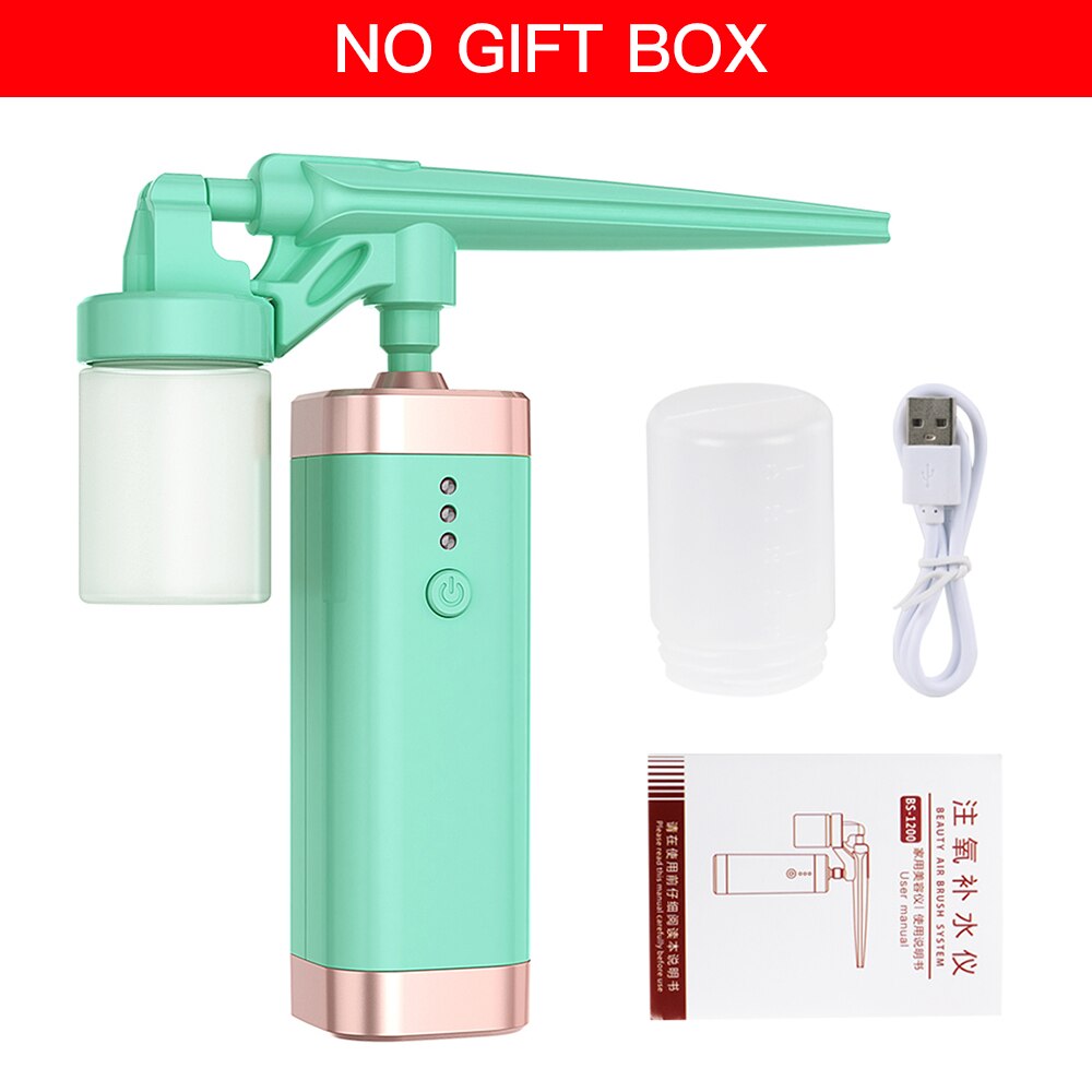 Oxygen Injection Moisturizing Beauty Machine Spray Portable USB Charging Nail Art Face Paint Cake Wireless Beauty Air Brush: Green NO gift box