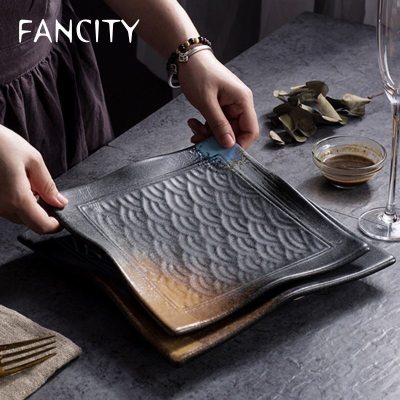 FANCITY Household tableware Chinese style square plate commercial square plate ceramic restaurant plate dinner plate