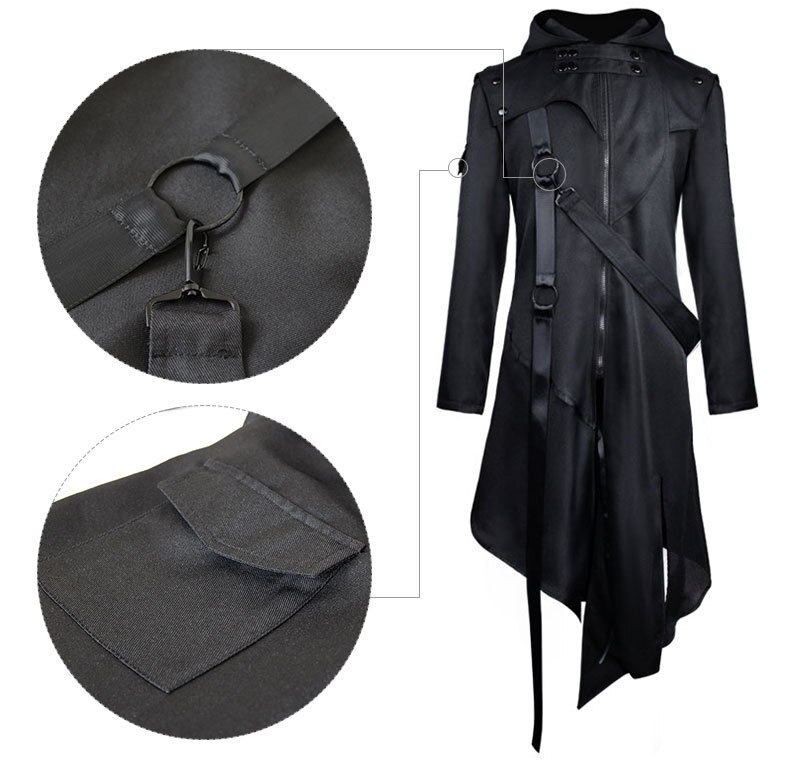 Autumn Winter Men's Retro Jacket Trench Slim Gothic Style Coat with Hooded Men's Clothing Halloween Cos Dress