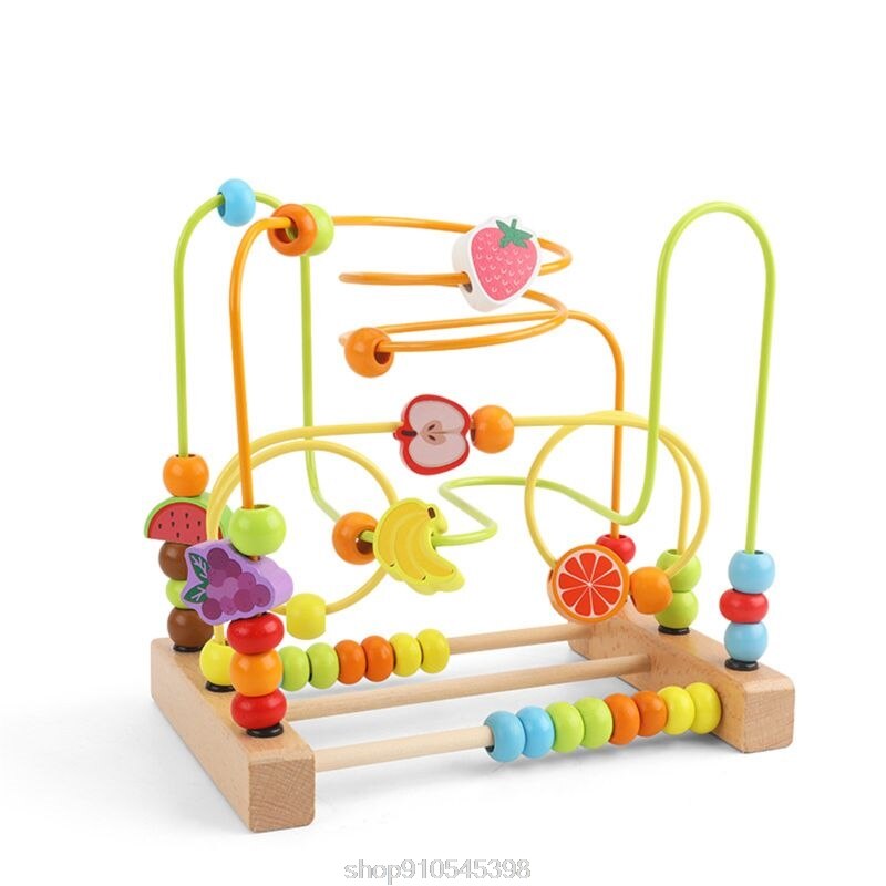 Toddlers Wooden Colorful Roller Coaster Educational Circle Toys for Kids Sliding Beads On Twists Wire N06 20: Army Green