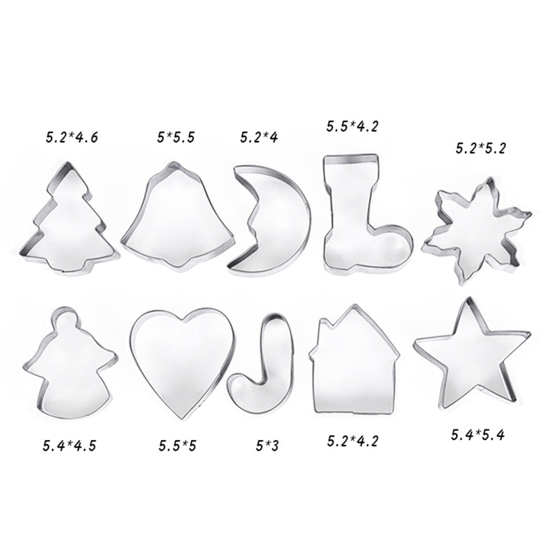 10Pcs/set Christmas Cookie Cutter Stainless Steel Cut Candy Biscuit Mold Cooking Tools Christmas Theme Cutters baking mold