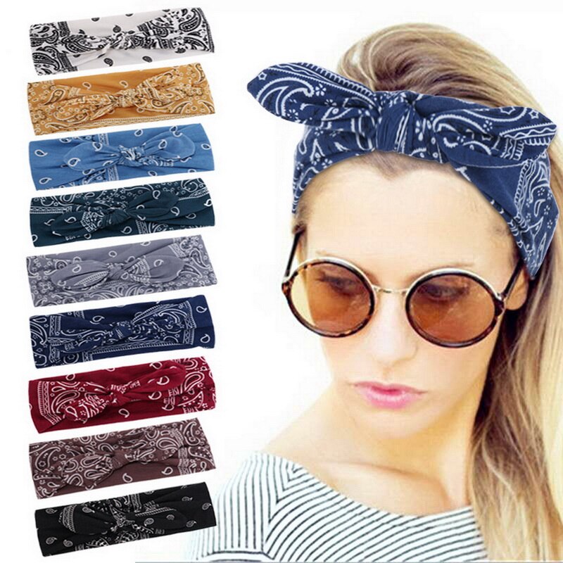 Frauen Kaninchen Ohr Stirnband Vintage Kreuz Knoten Bogen Haarband Kopf Bands Elastische Damen Mädchen Turban Haar Zubehör Haarband