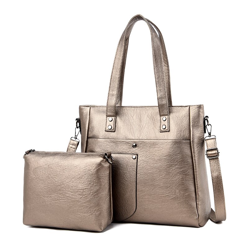 2 sets leren casual tassen en handtassen luxe handtassen damestassen dames schoudertassen voor vrouwen: Bronzen