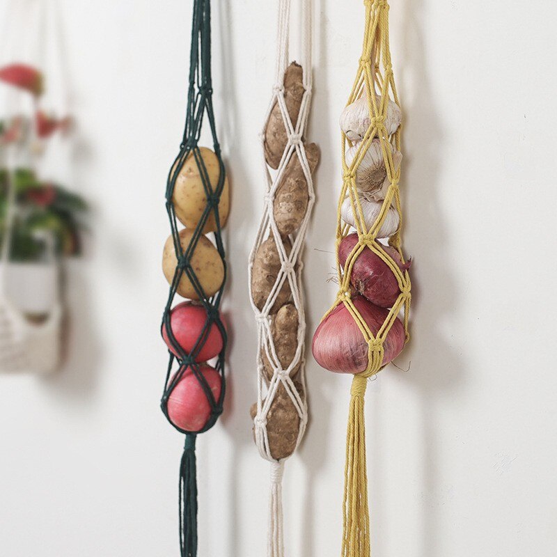 Macrame Hanging Fruit Basket Potato Storage Fruit Storage Onion Kitchen Organizer Wall Hanging Food Storage Containers