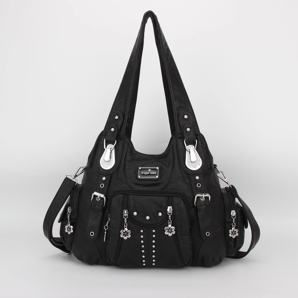Angelkiss Bag Women Handbags Women Shoulder Bags PU Leather Handbag Female Satchel Big Shoulder Purse Bag bolsa feminina: black