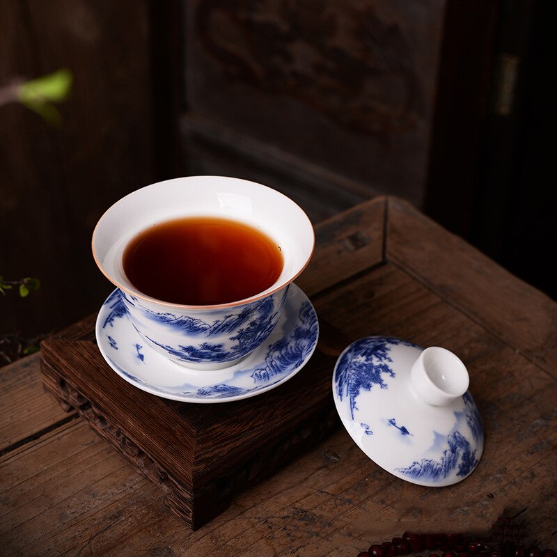 Chinese Traditions Gai Wan Tea Set Bone China Tea Sets Dehua Gaiwan Tea Porcelain Pot Set For Travel Beautiful And Easy Kettle