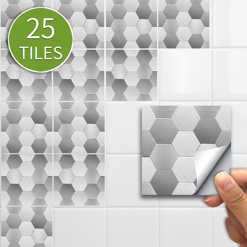 Funlife® Brush Sliver Hexagons Wall Sticker Decorative Self-Adhesive DIY Tile Sticker for Bathroom Kitchen Backsplash Wall Floor