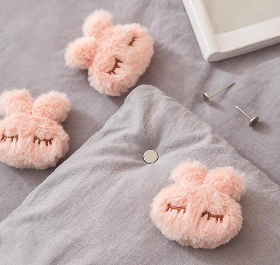 Drap de lit en peluche avec griffe de lapin, 4 pièces, housse de couette, bretelles, bretelles, couvre-matelas, antidérapant, attaches de couette