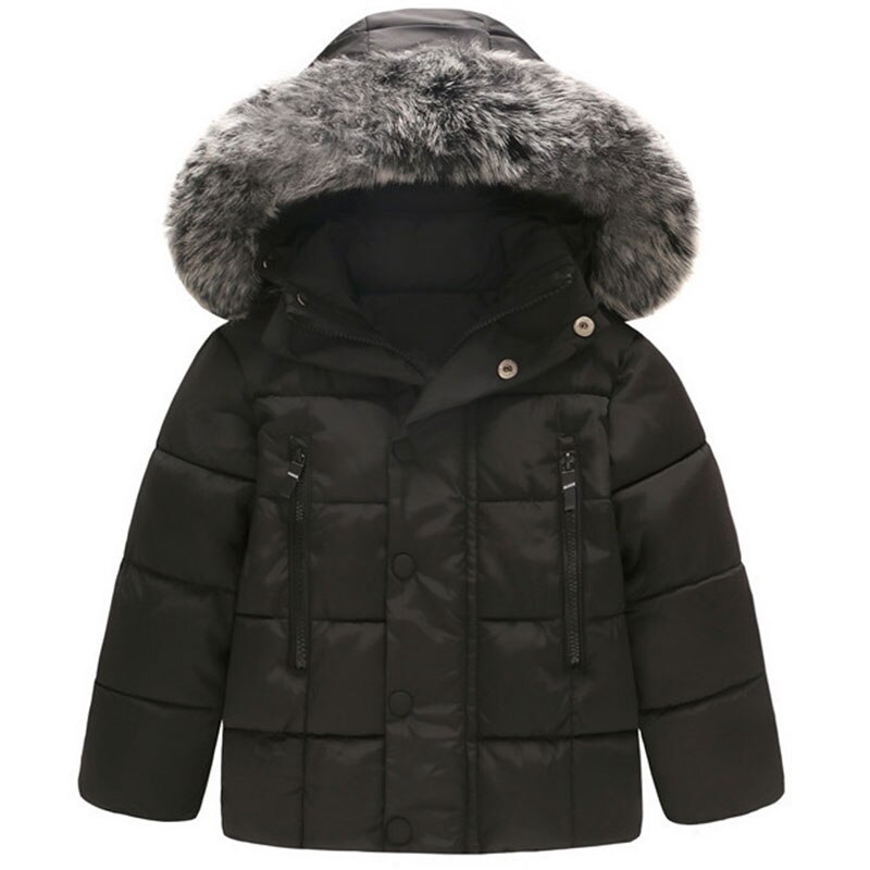 Children Kids Winter Thick Hooded Outerwear Baby Boys Girls Jacket Coat Christmas Warm Parka Cotton-Padded Clothes Snow Wear: Black / 6