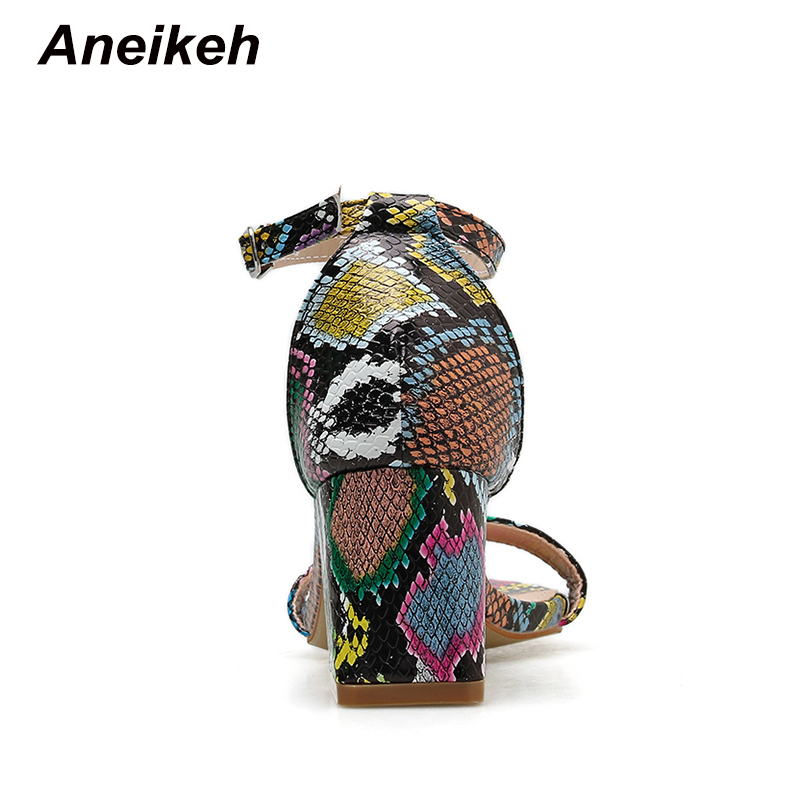 Aneikeh färg serpentine kvinnor skor peep toe 6cm höga klackar sandaler sommar fest skor pu ankel spänne sandaler pumps