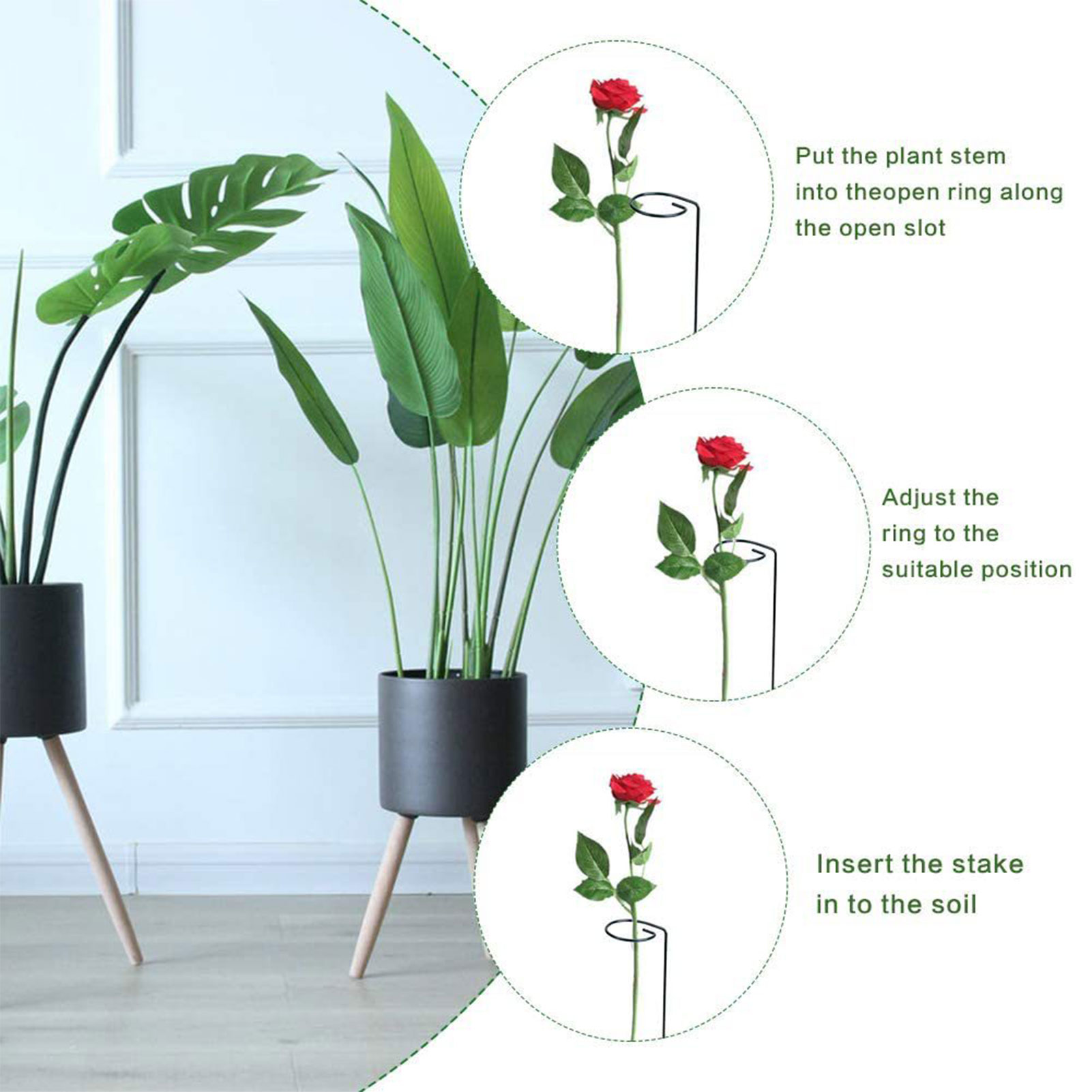 5/10 Stück Gartenstütze Pfahlring Metall Gartenpflanze unterstützt Einzelstamm Strauchhalter für Pflanzen Rose Blumen Gemüse Rebe