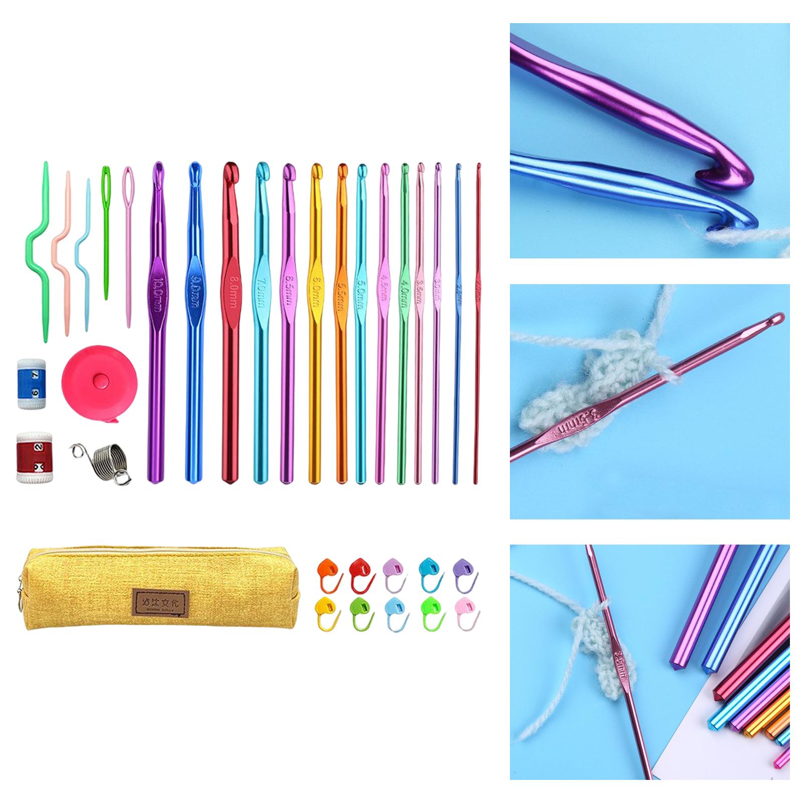 34Pcs Crochet Hooks Kit DIY Hand Knitting Art Tools Aluminum Hooks with Case