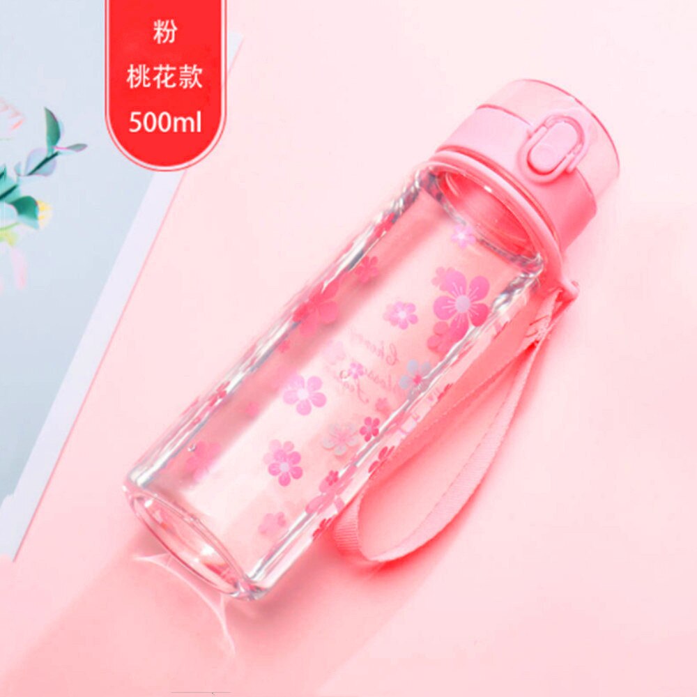 Summer 500ml Water Bottle Flower Portable Leak-proof Pink Bule Outdoor Bicycle Sports Drinking Cup Plastic for Girls: Pink 3