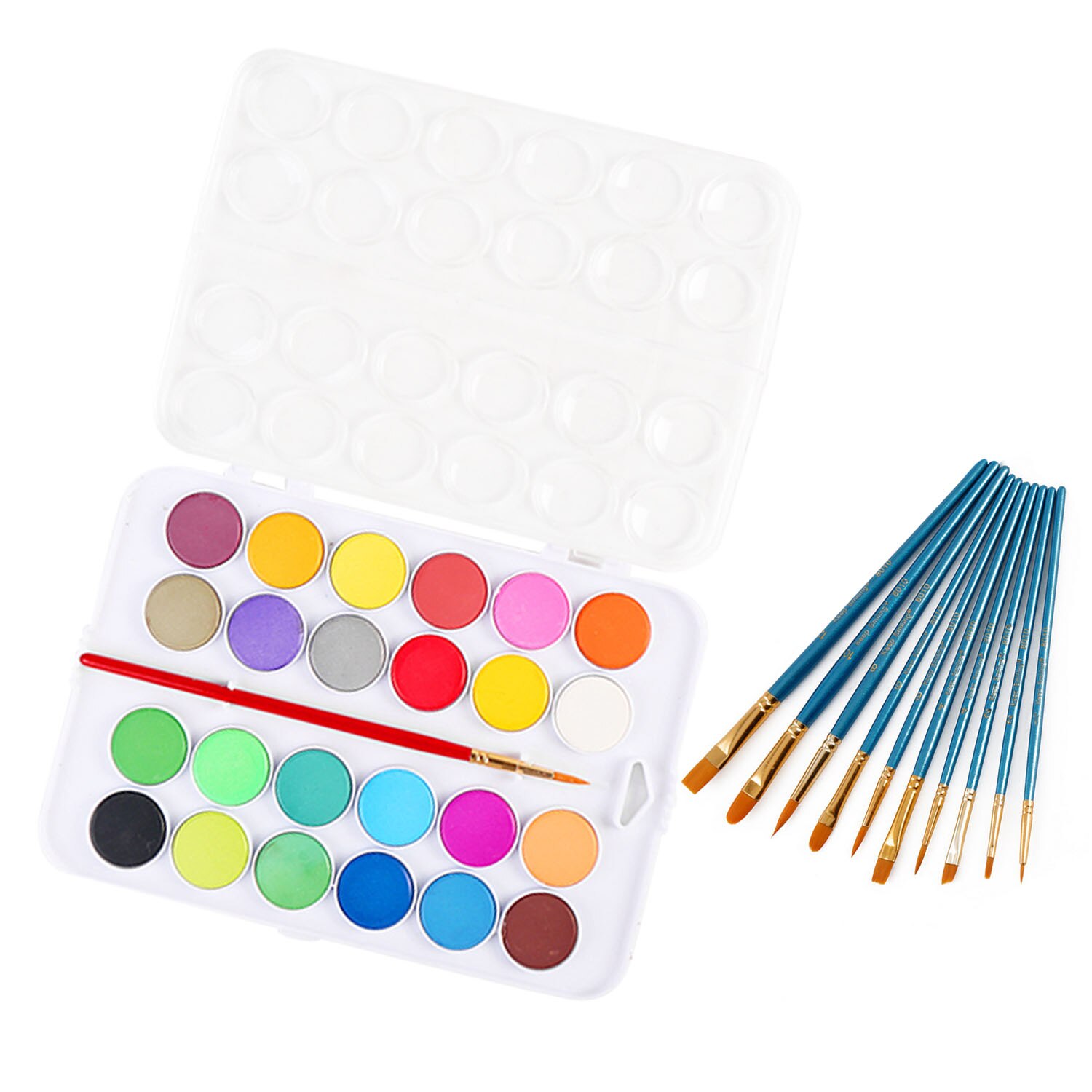 24 kleuren Professionele Aquarel Art Verf Set 10 Penselen voor Acryl Aquarel Studenten Leraren Kunstenaars