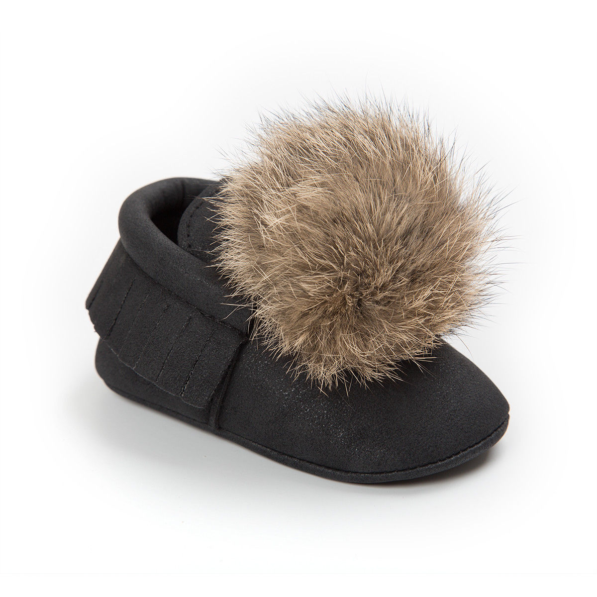 Bebis tjejer härlig söt hårboll vinter varm spädbarn nyfödd enfärgad mjuk tofs fransar plysch mockasin spjälsäng skor 0-18m: D / 7-12 månader