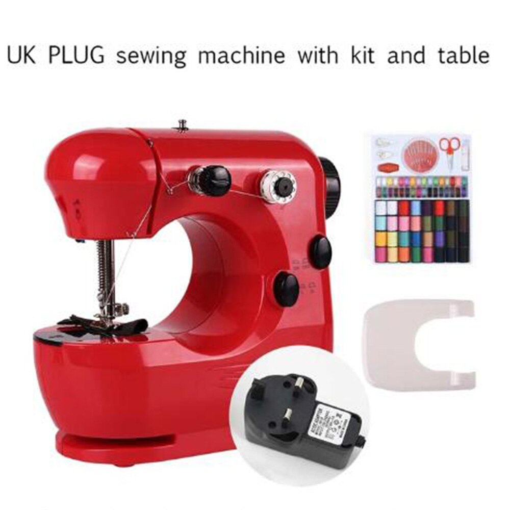 INNE Mini Red Sewing Machine Dual Speed Portable Household Foot Pedal Multilingual manual Adaptor Automatic winding Machines: UK TABLE THREAD