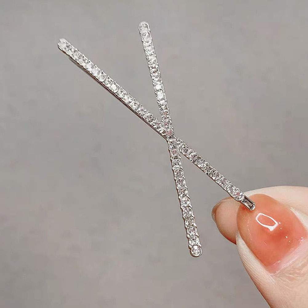 Horquillas cruzadas de cristal con diamantes de imitación para niña, pinzas para el pelo, pasadores, Clip lateral Simple, accesorios para el cabello, 1 ud.: Plata