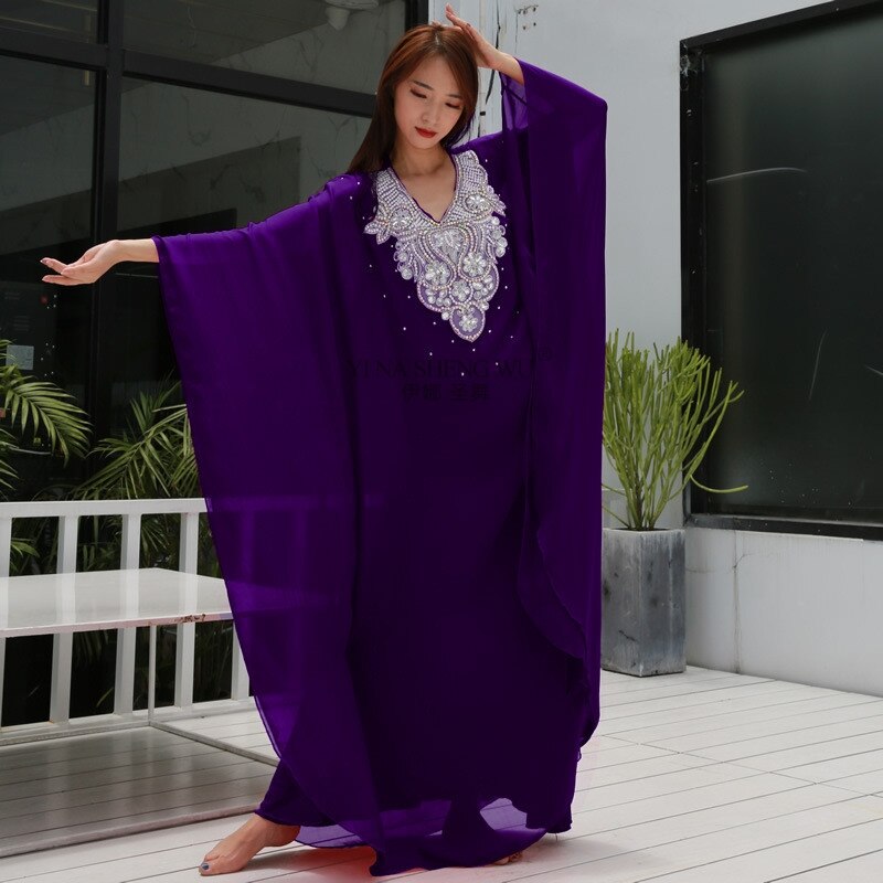 Vrouwen Dans Slijtage Buikdans Kleding Kaftan Jurk Met Pailletten Chiffon Traditionele Khaleeji Thobe Jurken Buikdans Gewaad: Purple-Robe Only