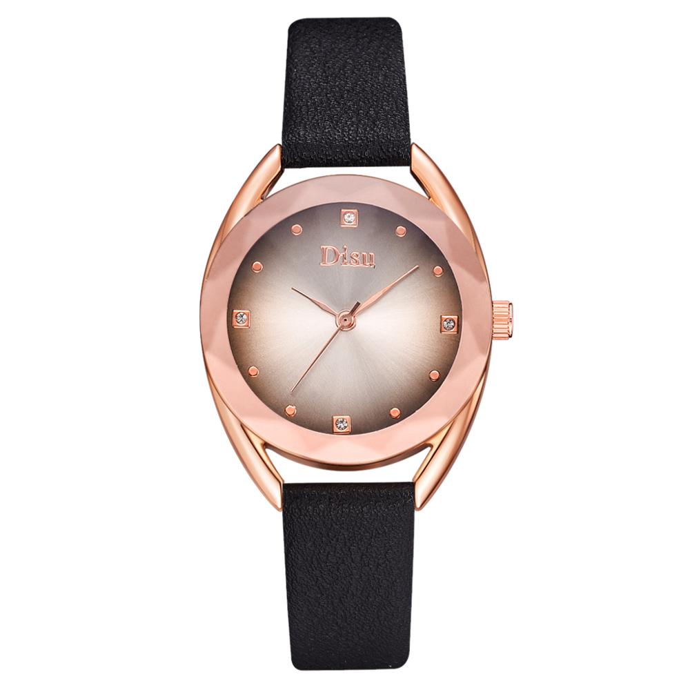 Set leren horlogebanden voor dames, casual dameshorloge met gradiënt wijzerplaat en armbandhorlogeset: Zwart