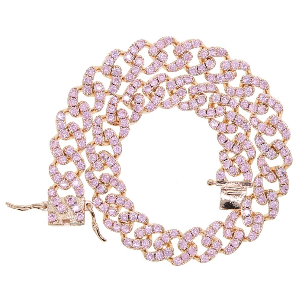 Hip Hop Zomer Strand Stijlen Iced Out Cubaanse Ketting Bling Wit Roze 5A Cz Verharde Enkelbandje Vrouwen Charm Wedding partij Sieraden: rose25cm