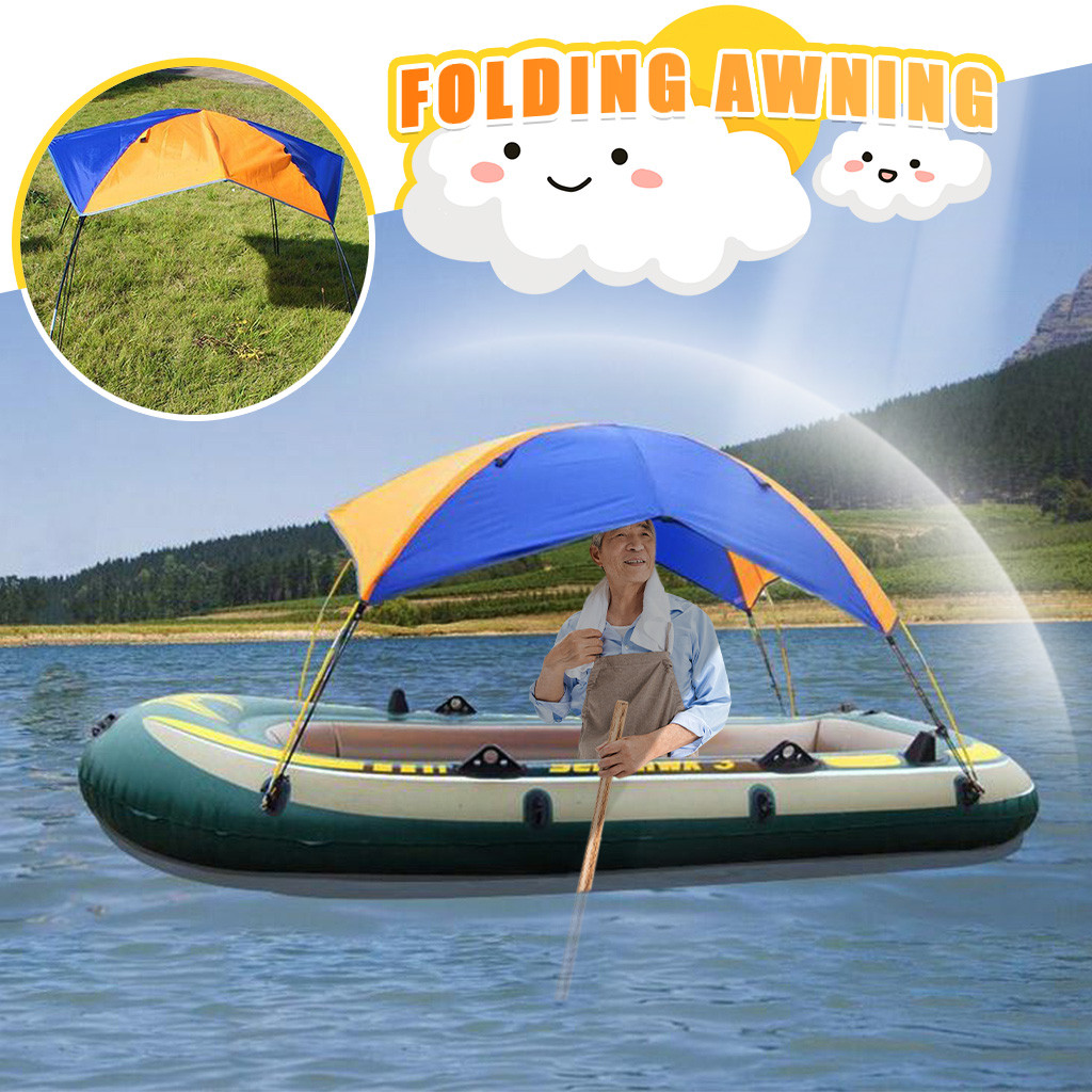 Protection solaire gonflable bateau tente deux personnes imperméable en caoutchouc bateau pliant auvent pour la journée pluvieuse et ensoleillée d3: Default Title