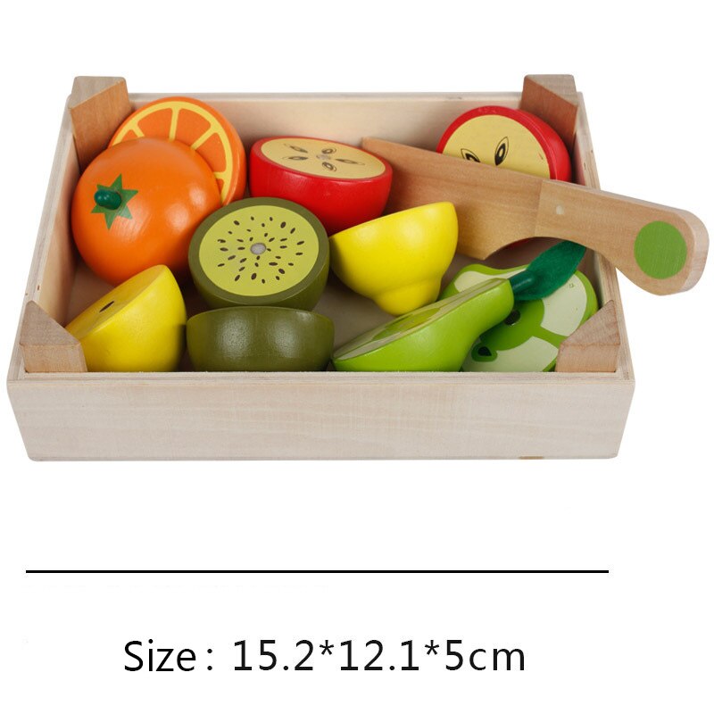 Montessori cut fruits and vegetables toys wooden classic game simulation kitchen series toys early education play house toy: A