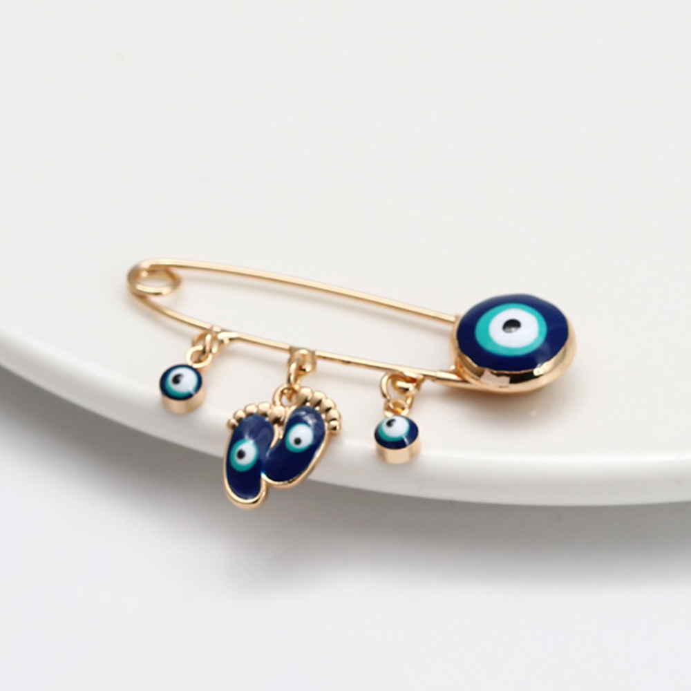 Lucky Eye Oil Blue Turkish Evil Eye Safety Pin Fatima Hamsa Hand Round Charm Brooch Pin for Women Men Jewelry