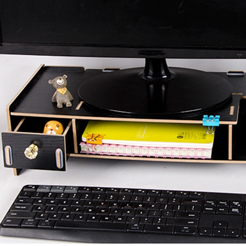 Wooden Monitor Stand Riser Computer Desk Organizer with Keyboard Mouse Storage Slots for Office Supplies School Teachers