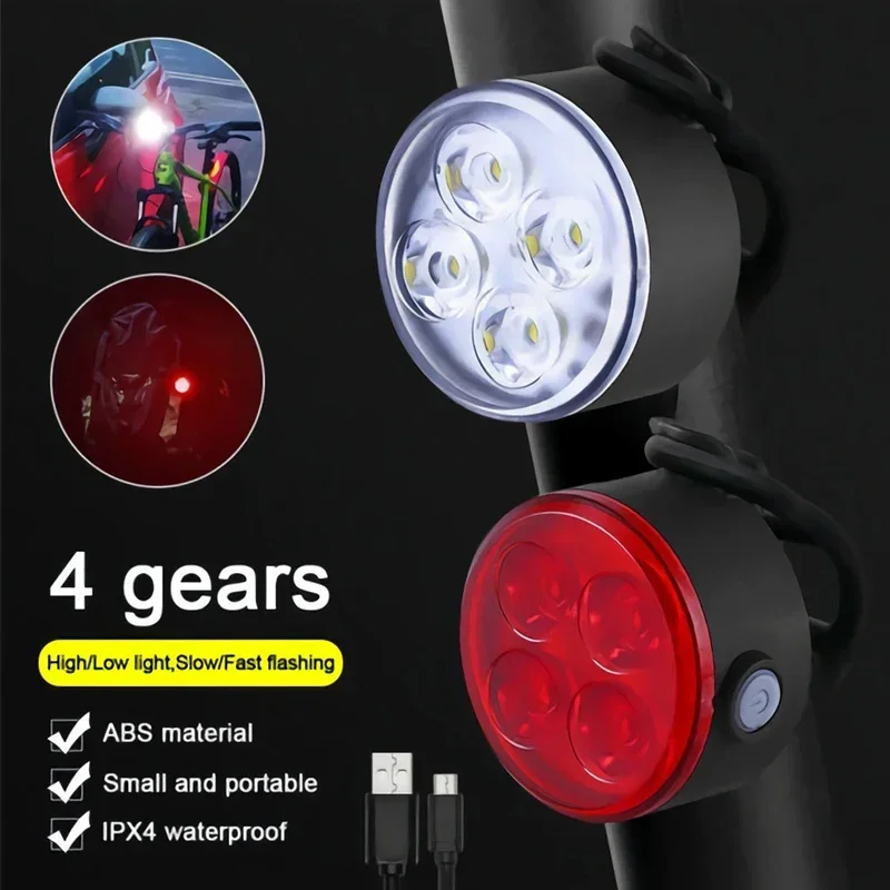 Luz trasera delantera para bicicleta, luz LED para bicicleta, faro con carga USB, luz trasera duradera para ciclismo, lámpara para bicicleta, accesorios para bicicleta
