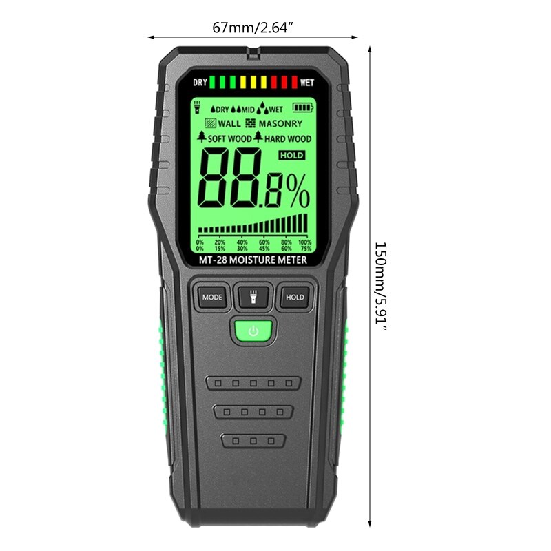 MT28 Wood Moisture Meter Humidity Tester Digital Timber Damp Detector Test wall moisture analyzer Range 5%~75%