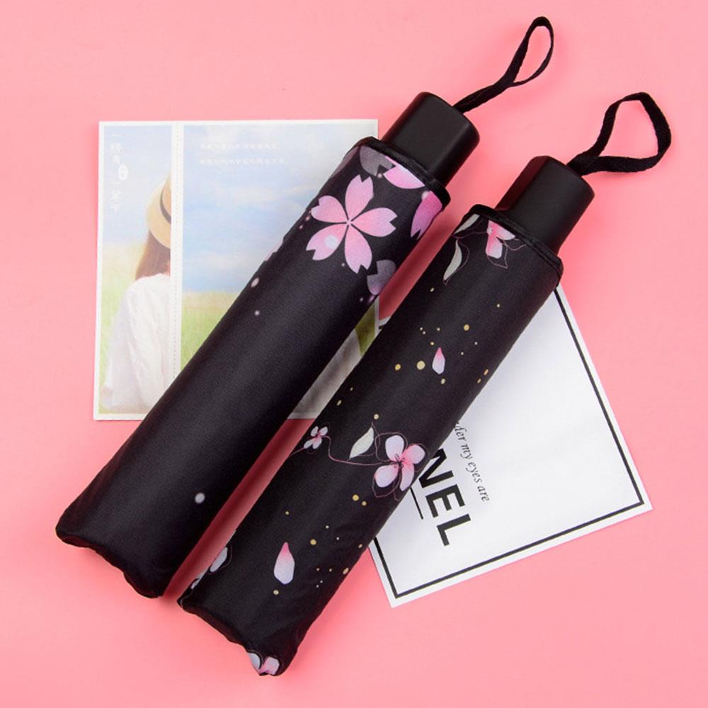 Sakura Black Adhesive Cloth Rainy Day Umbrella Portable Anti-UV Umbrella Furl Dustproof Sunshade Umbrella Internal Printing
