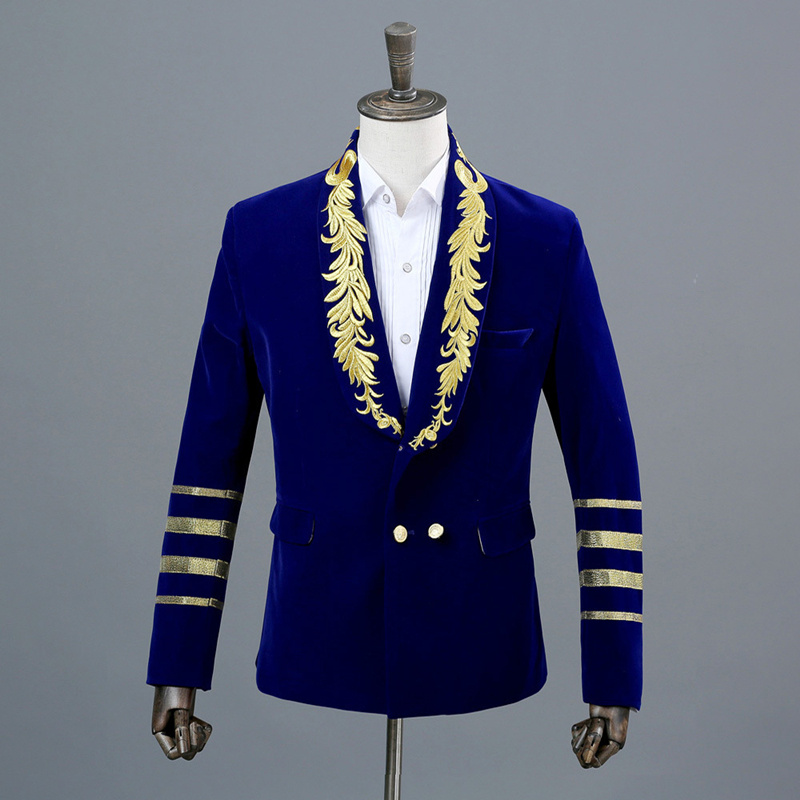 Plyesxale-Blazer con bordado para hombre, Blazer de terciopelo de ante, de , doble botonadura, azul real, Burdeos, negro, Q296: Azul real / XL