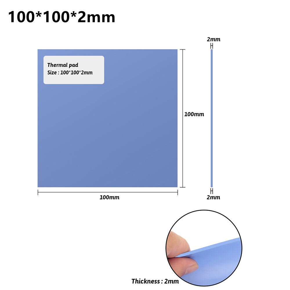 6.0 W/mK Thermal conductivity Thermal pad 100x100mm CPU Heatsink Cooling Conductive Silicone Pad Thermal Pads: Thickness 2mm