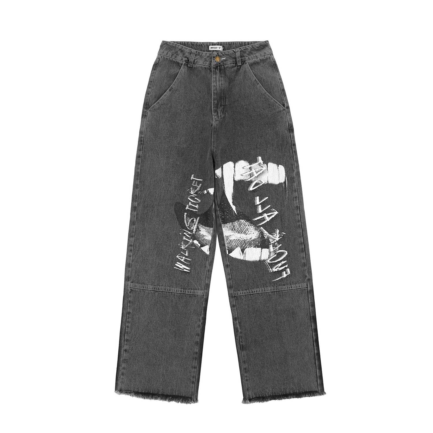 Hip Hop Denim Pants Men Streetwear Harajuku Letter Print Stitching Jeans Baggy Denim Pants Autumn Trousers: L