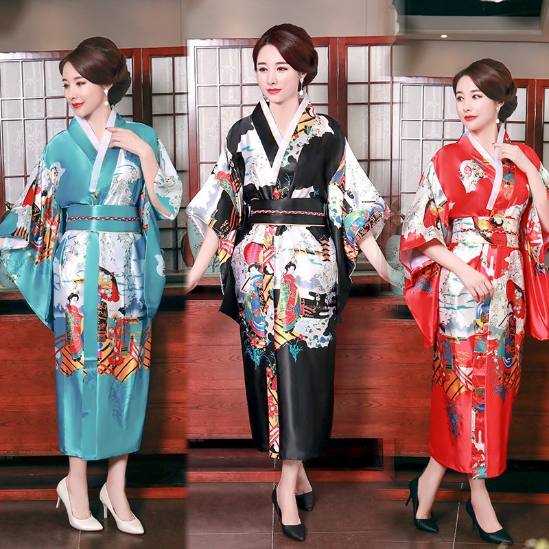 Satijnen Pyjama Japanse Kimono Dames Zomer Mid Mouwen Bridal Dressing Gown Plus Size Home Service Kamerjas Badjas