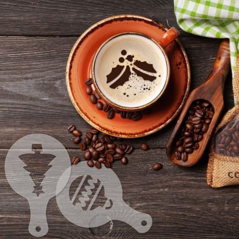 Molde para capuchino con estampado de café, plantillas para Tartas, azúcar en polvo, Chocolate, Chocolate y Chocolate, 8/16 piezas