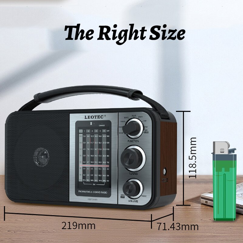 Portable Full Band Radio FM/MW/SW1-6 Radio Receiver Wireless Bluetooth Speaker with SD Card/USB Slot Support AC/DC Power Supply